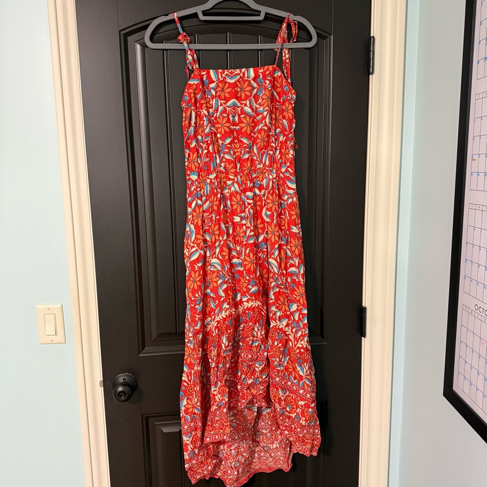 Orange & Blue Floral Cotton Maxi Dress | Size M | Great Condition - Never Worn